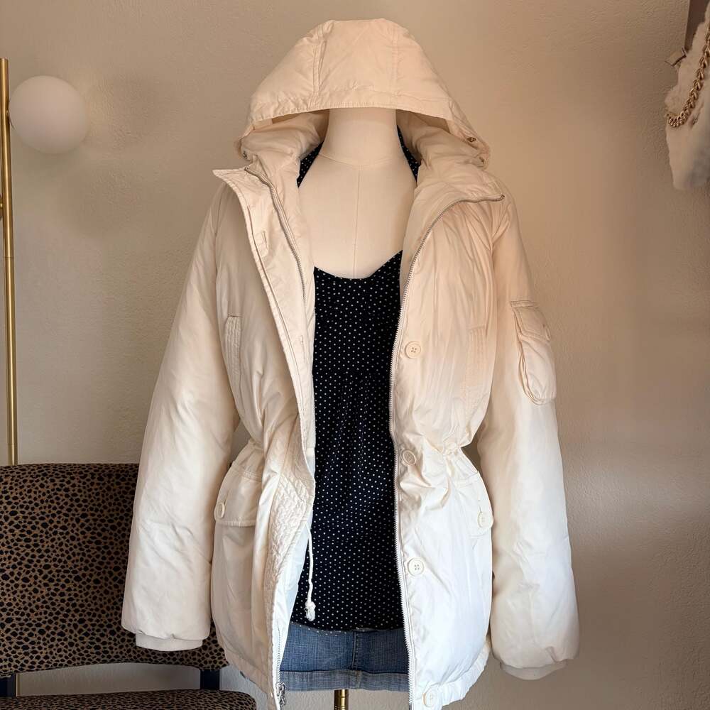 Ann Taylor Loft Down Filled Hooded Winter Parka Coat Cream XL